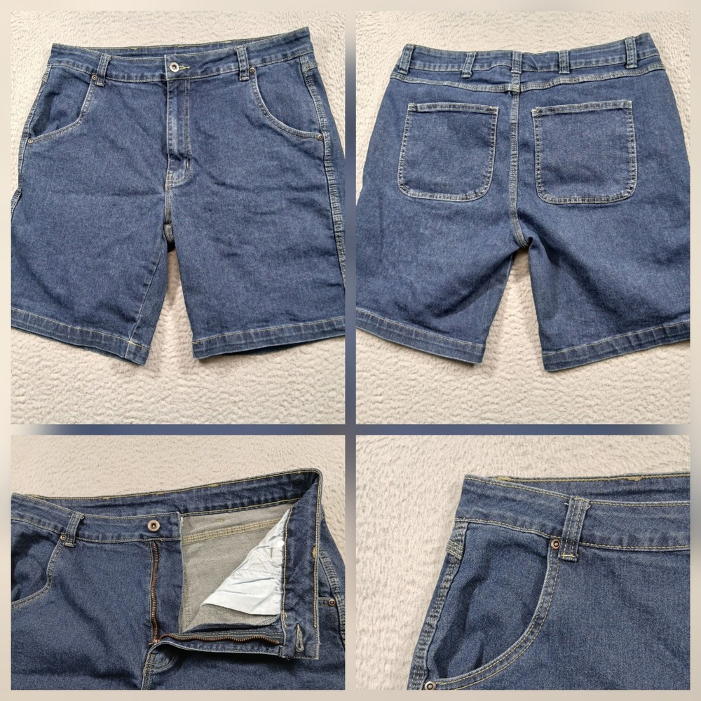Hallstatt Men's 32 Denim Shorts Medium Wash Stretch Classic Fit Flat Front EUC
